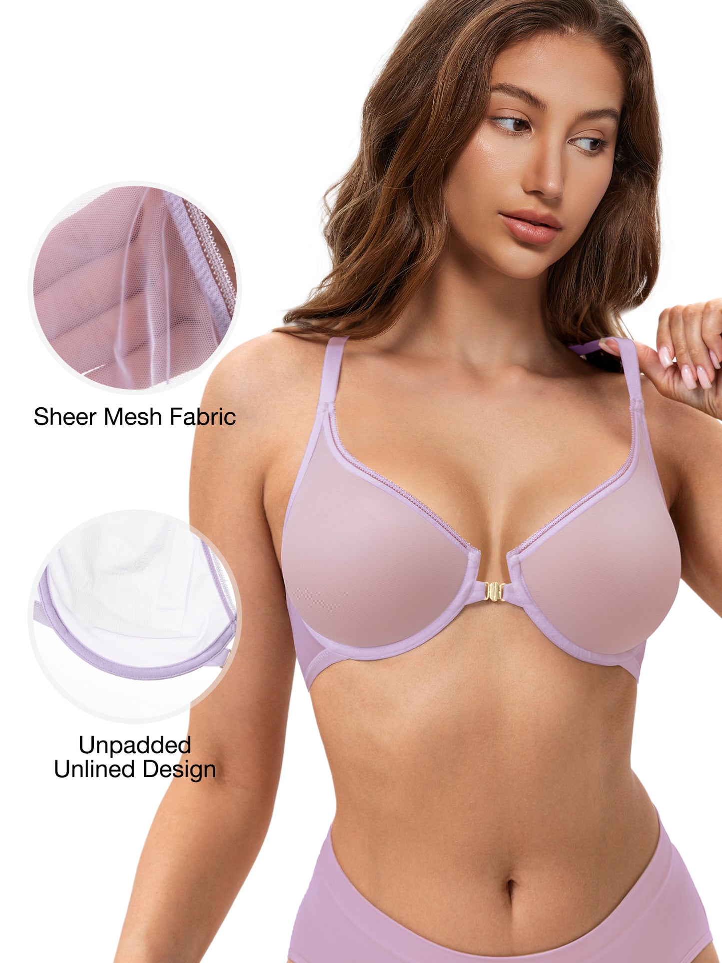 Wingslove Women's Front Closure Sheer See Through Bra Racerback Unlined Underwire Bras for Everyday