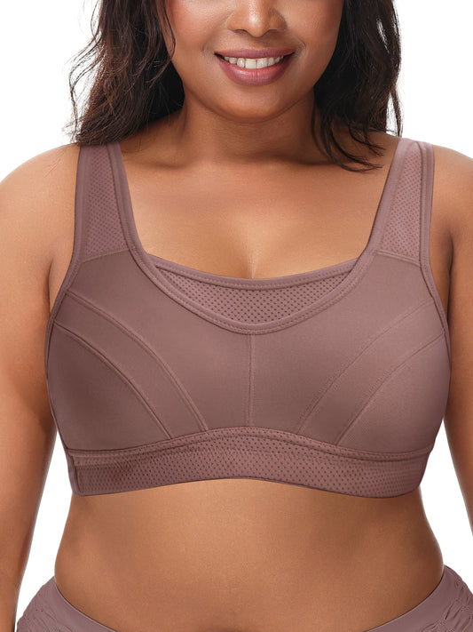 Deyllo Women's Plus Size Sports Bra, High Impact Full Support, Non-Padded Wireless Workout Running Yellow Bra