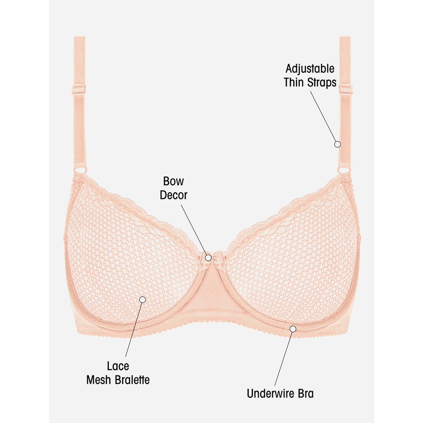Wingslove Women's Sexy 1/2 Cup Lace Bra Balconette Mesh Underwired Demi Shelf Bra Unlined See Through Bralette,Pink Nude