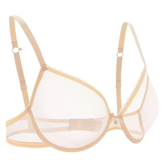 Wingslove Women's Sexy Sheer Bra Unlined Underwire Support See Through Everyday Bra with Silicone Nipple, Nude