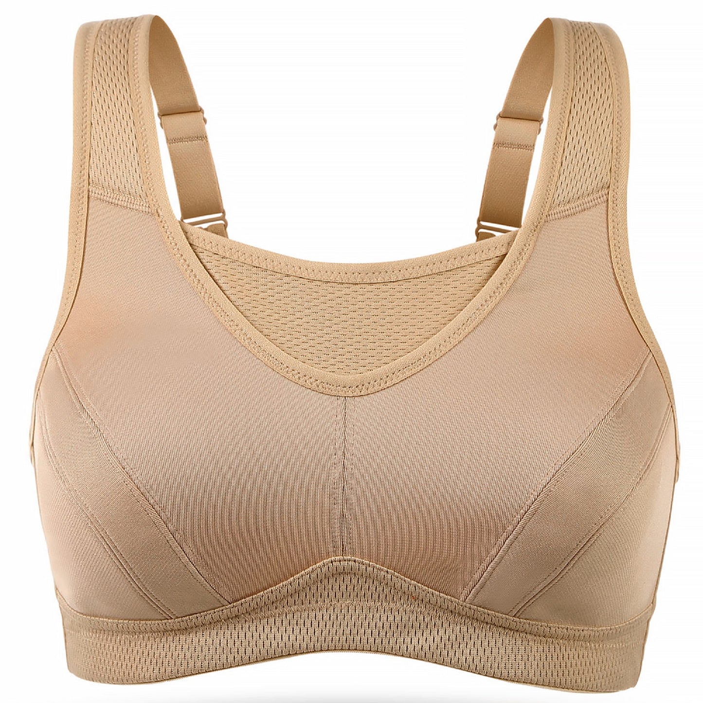 Deyllo Women's Plus Size Sports Bra, High Impact Full Support, Non-Padded Wireless Workout Running Beige Bra