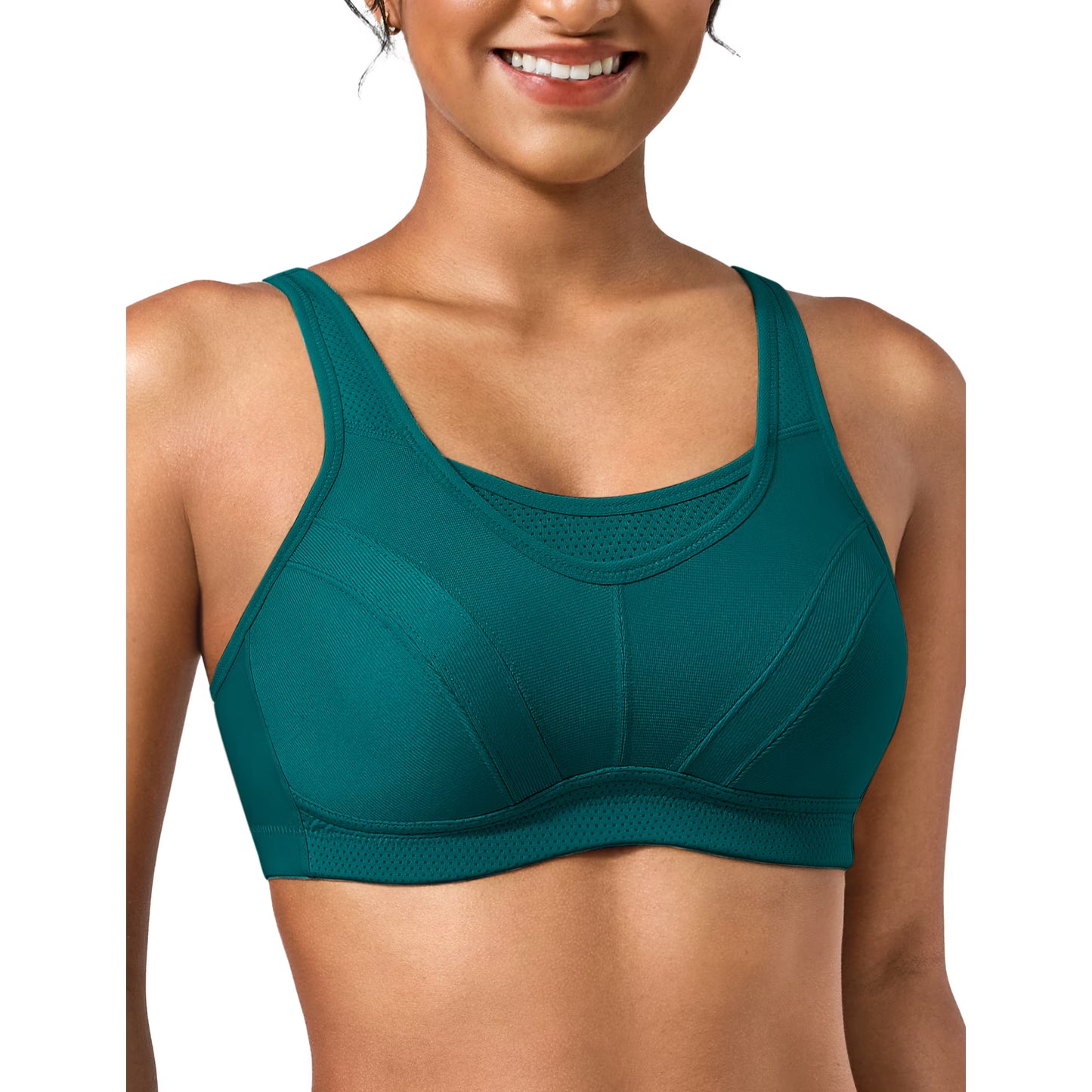 Wingslove Women's Sports Bra Full Coverage Wireless Bra Plus Size High Impact Non Padded Workout Bra,Peacock Green