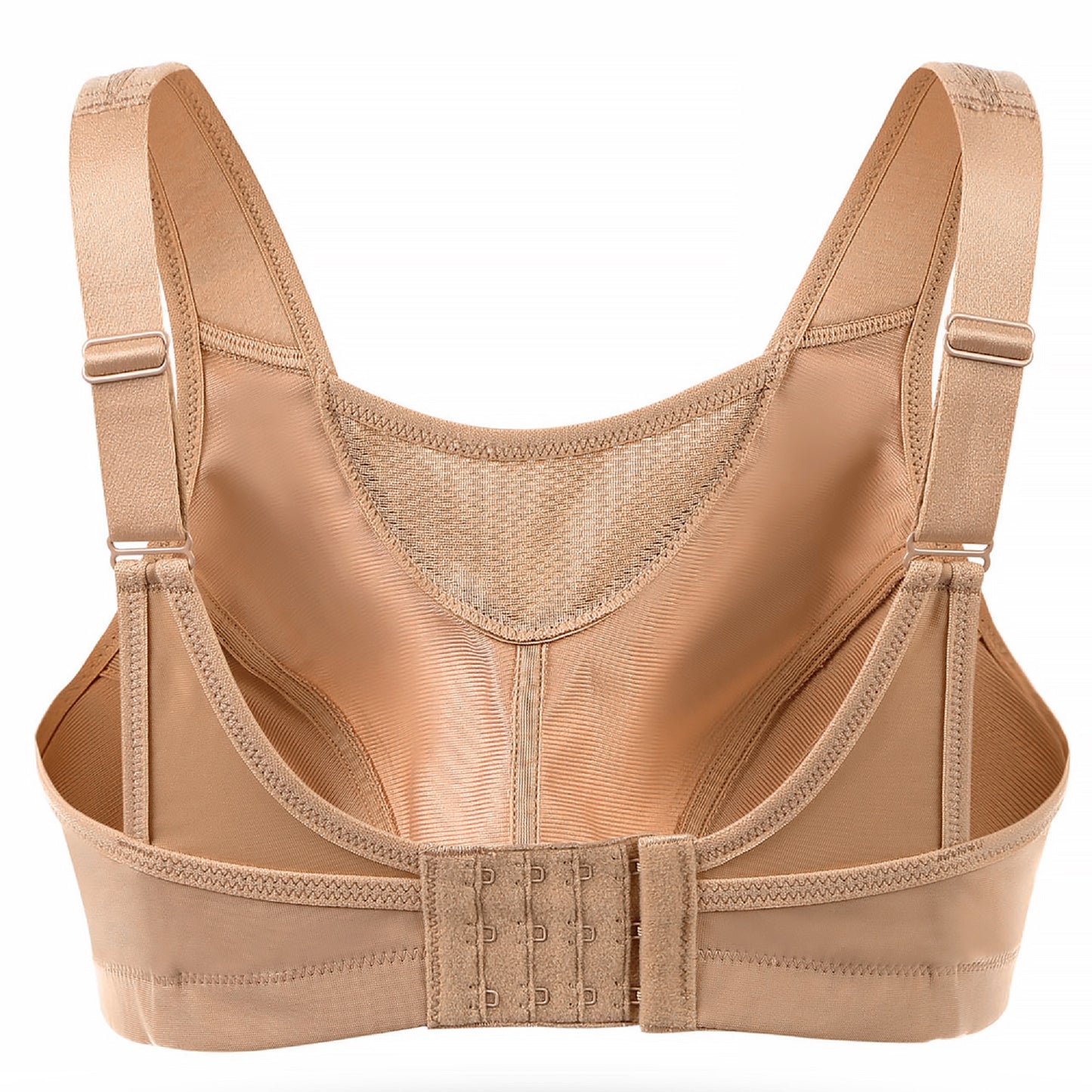 Deyllo Women's Plus Size Sports Bra, High Impact Full Support, Non-Padded Wireless Workout Running Beige Bra
