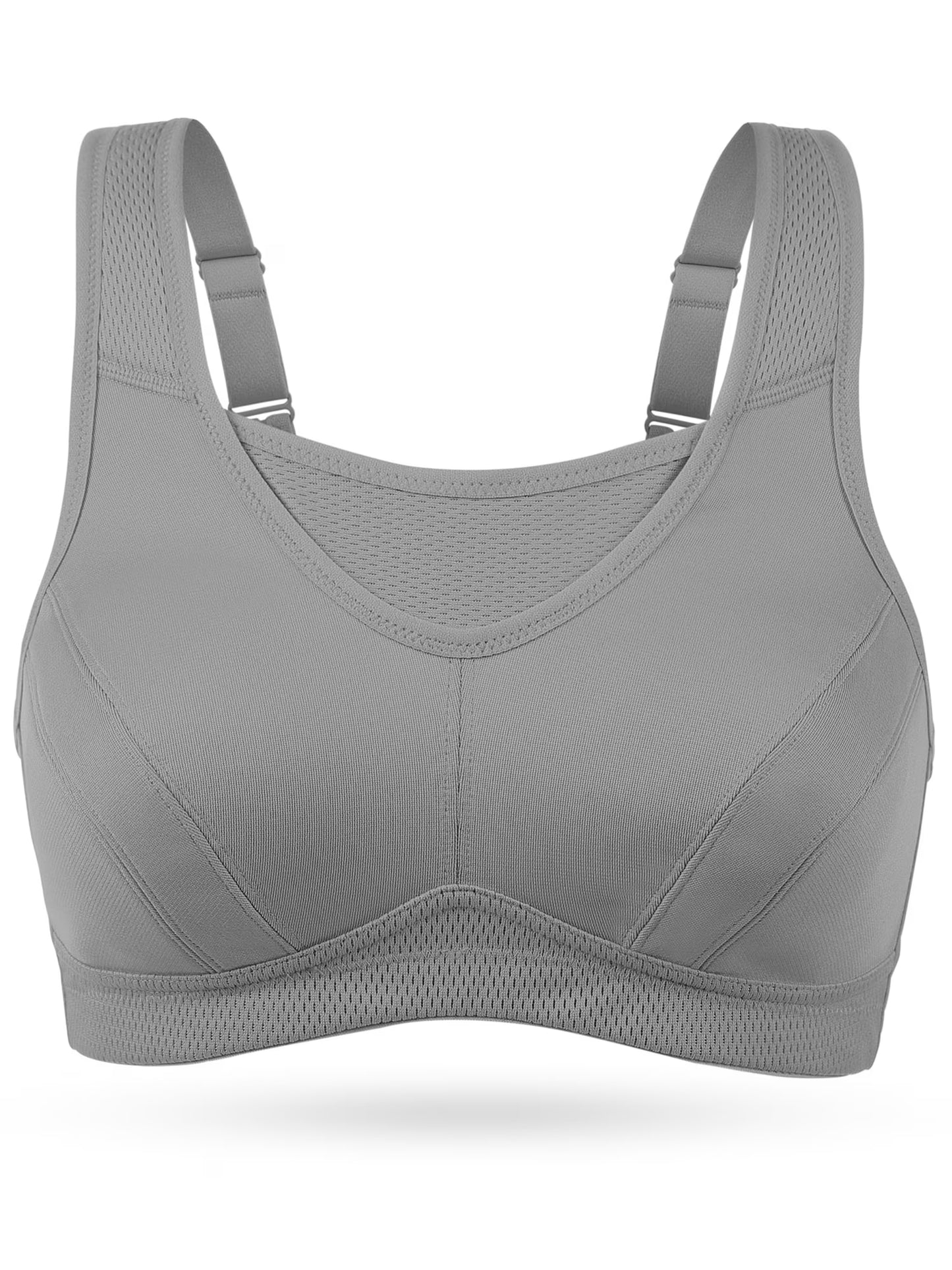 Deyllo Women's Sports Bras Plus Size High Impact Full Support Non-padded Wireless Workout Running Exercise Bra Activewear, Gray