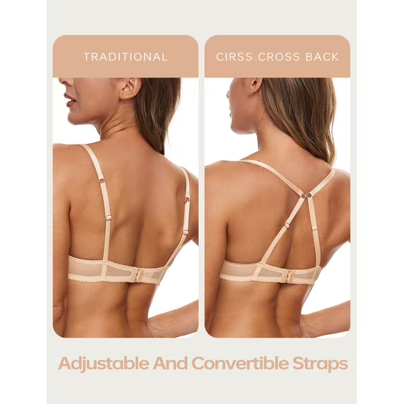 Wingslove Women's Sexy Sheer Bra Unlined Underwire Support See Through Everyday Bra with Silicone Nipple, Nude