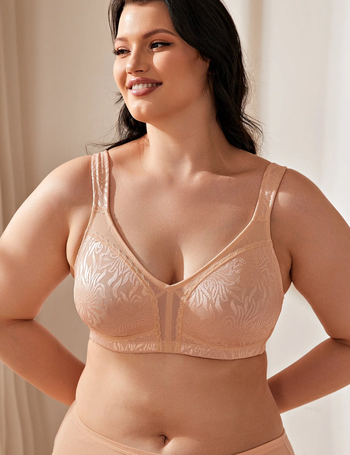 Wingslove Women's Full Coverage Plus Size Bra Non Padded Wireless Minimizer Bra, Pink Nude