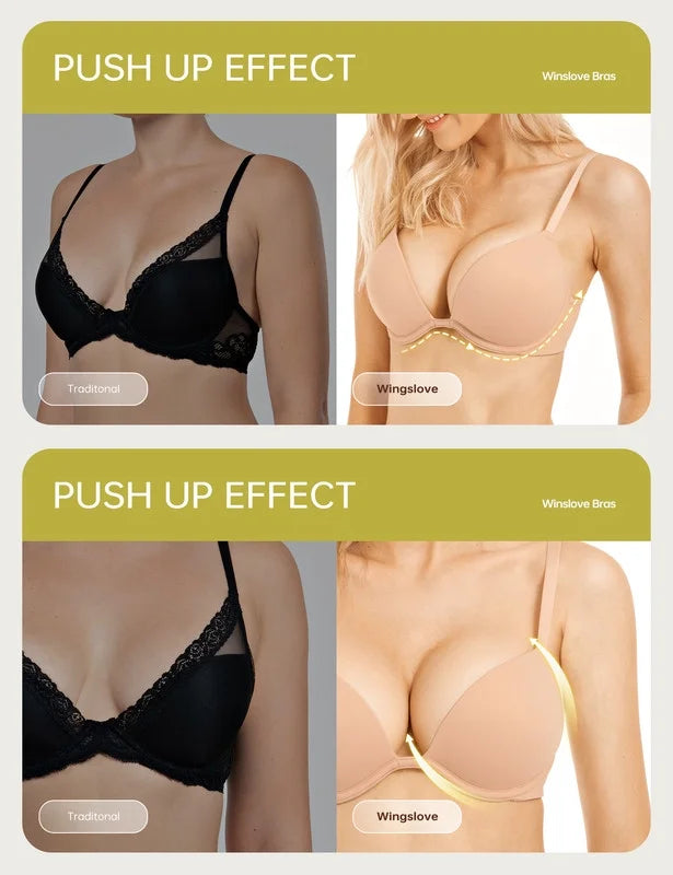 Wingslove Womens Push-up Bra Deep V Plunge Underwire T-Shirt Bra 2 Cups Up Muitiway,Pink Nude