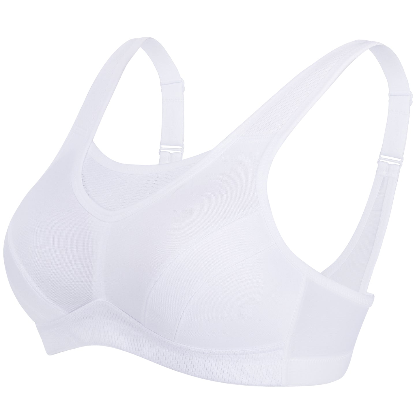 Deyllo Women's Plus Size Sports Bra, High Impact Full Support, Non-Padded Wireless Workout Running White Bra