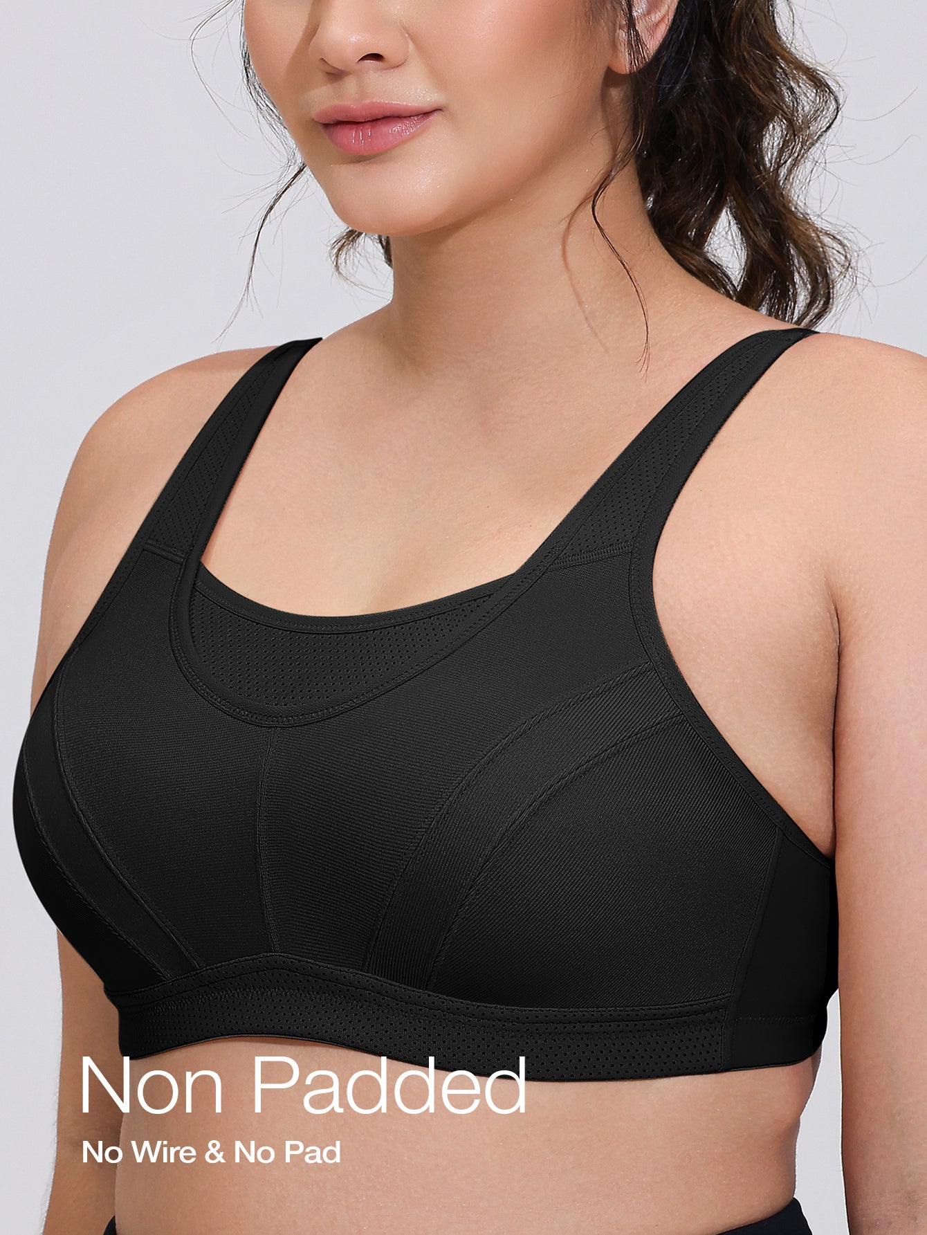 Wingslove Women's Sports Bra Full Coverage Wireless Bra Plus Size High Impact Non Padded Workout Bra,Black