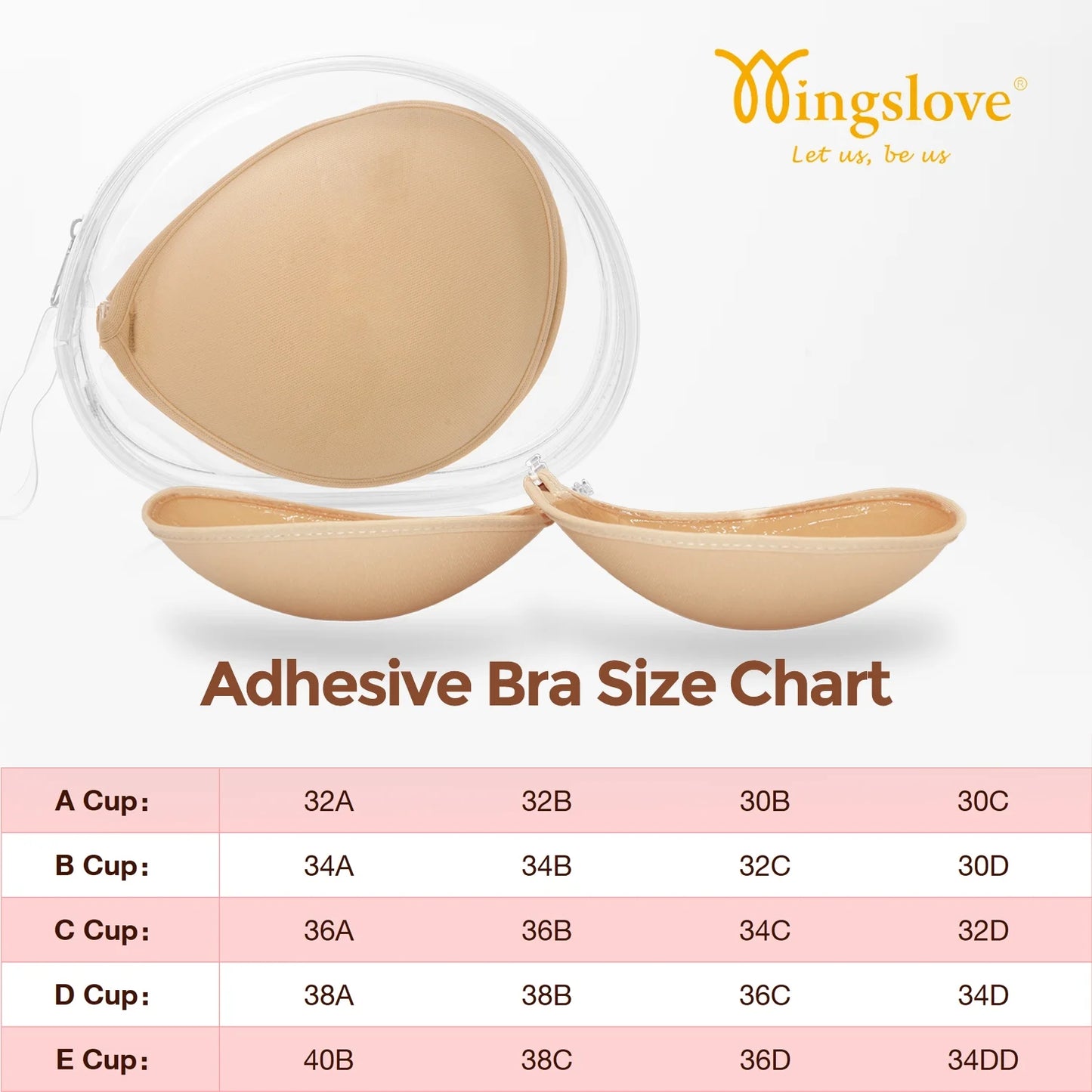 Wingslove Adhesive Bra Reusable Backless Strapless Push-up Silicone Invisible Sticky Bras for Backless Dress,Beige