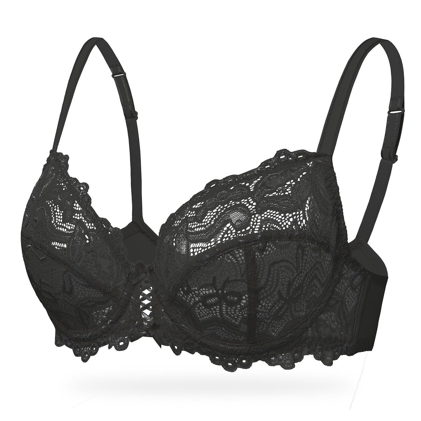 Deyllo Women's Sheer Lace Mesh Bra, Unlined Full Cup, Black