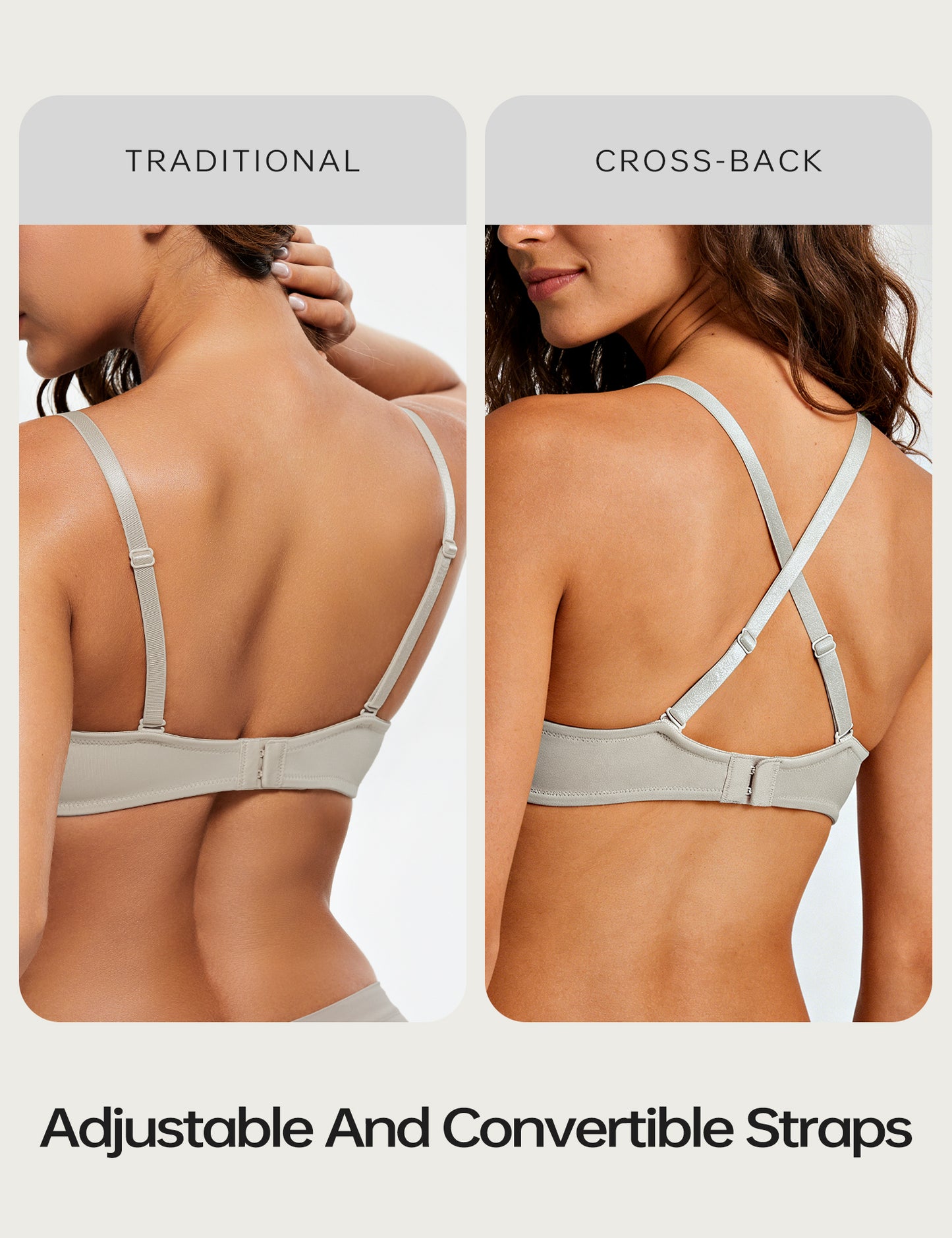 Wingslove Womens Push-up Bra Deep V Plunge Underwire T-Shirt Bra, Elephant Grey