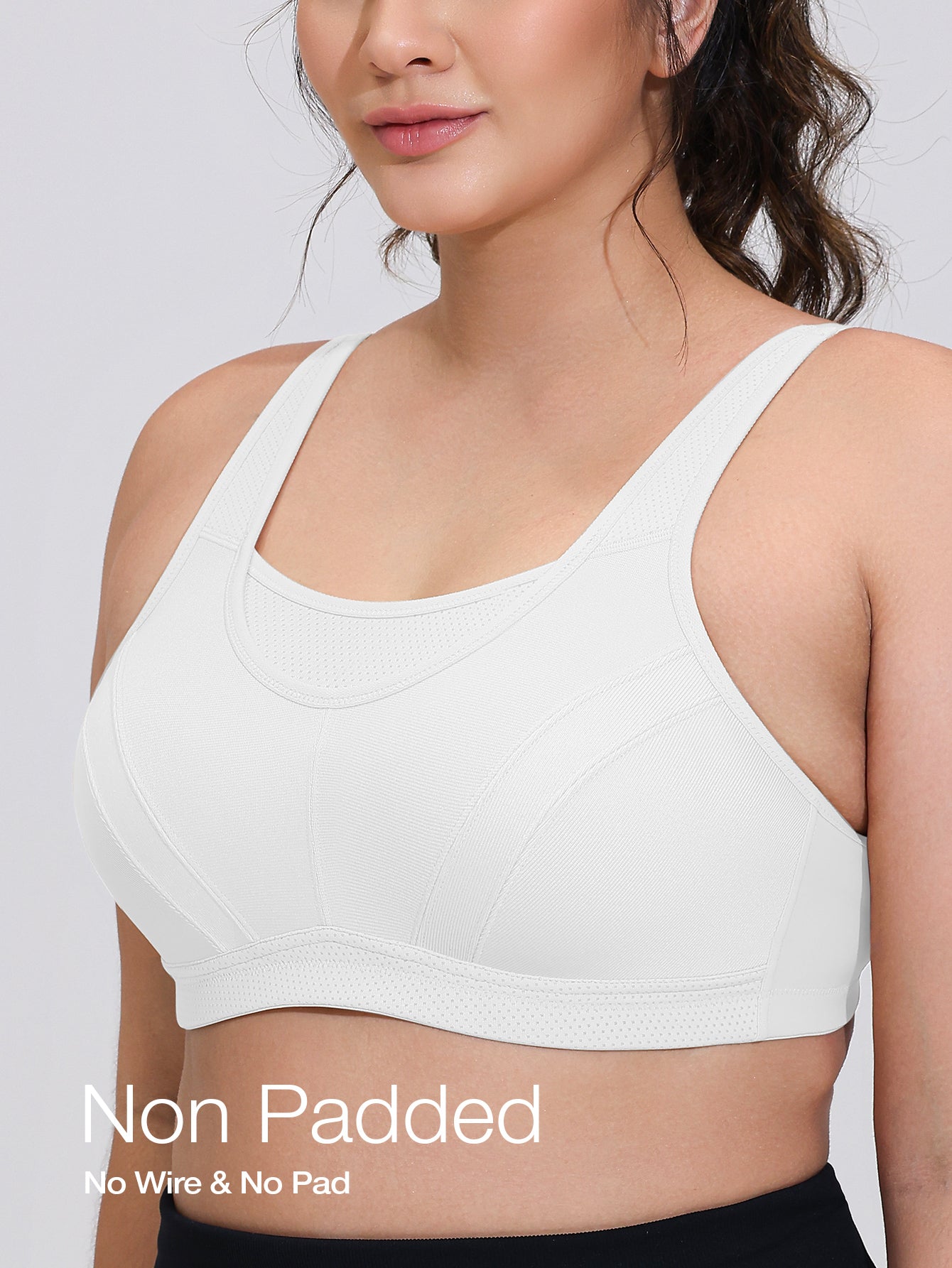Wingslove Women's Sports Bra Full Coverage Wireless Bra Plus Size High Impact Non Padded Workout Bra,White