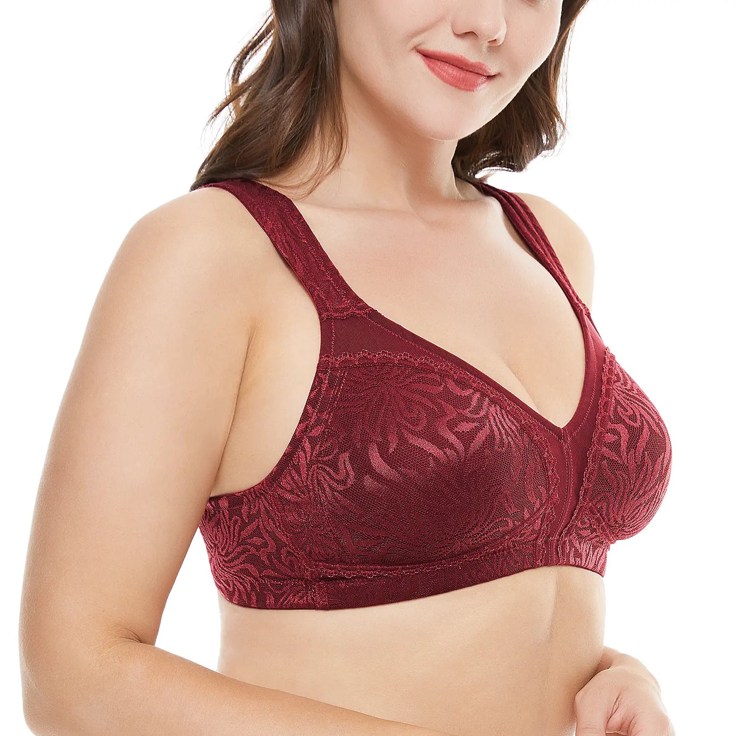 Wingslove Women's Full Coverage Plus Size Bra Non Padded Wireless Minimizer Bra, Wine Red
