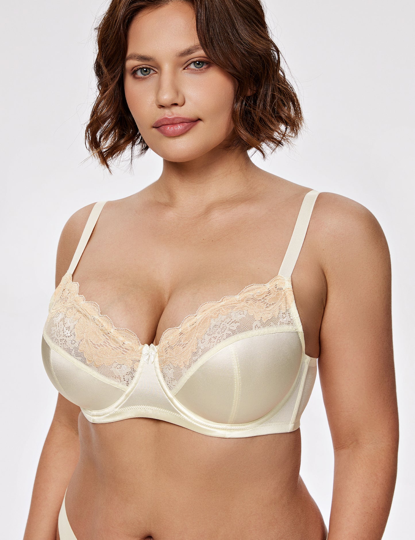 Deyllo Women Minimizers Bra Plus Size Full Coverage Lace Underwire Bras No Padding Soft Cups Ivory Bralette Bra