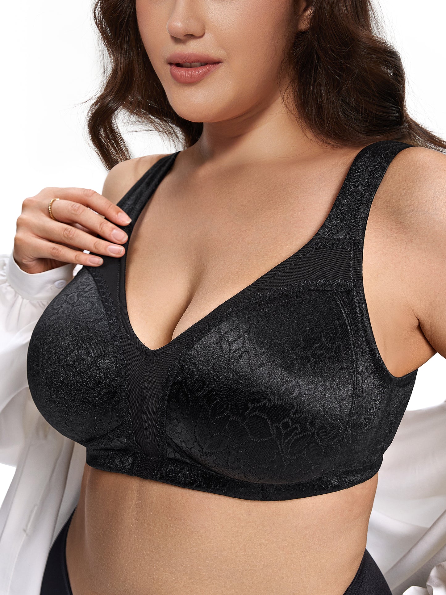 Deyllo Women Plus Size Minimizer Bra Soft Cup Wire-Free Bra Comfort Support Large Bust Black Bras