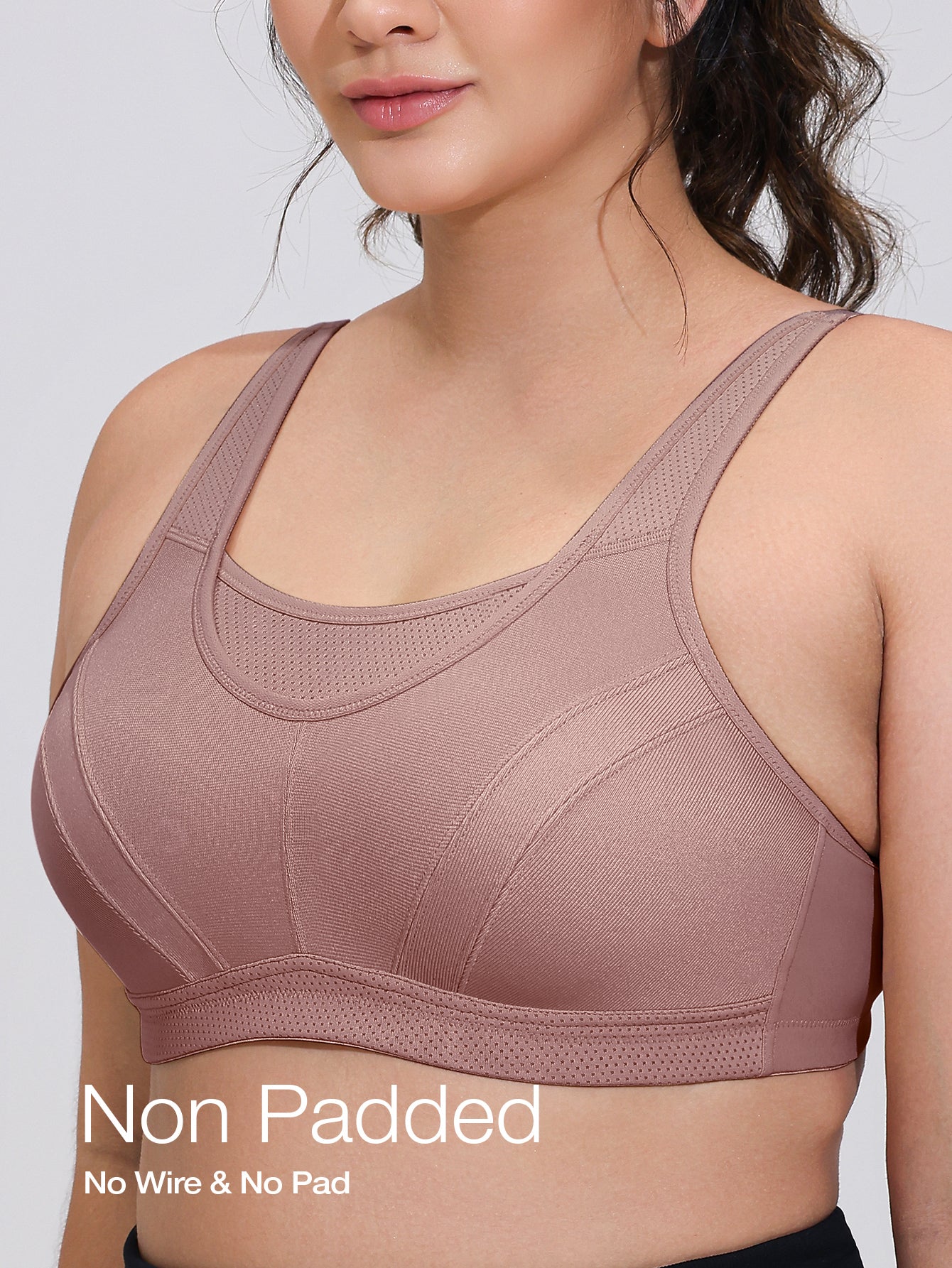 Wingslove Women's Sports Bra Full Coverage Wireless Bra Plus Size High Impact Non Padded Workout Bra,Amber