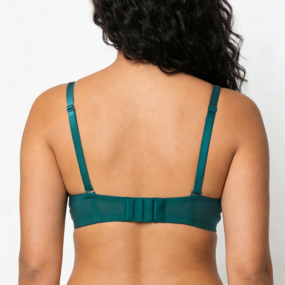 Wingslove Women's Sexy Lace Sheer Bra Demi Mesh Balconette See Through Unlined Underwire with Silicone Nipple,Malachite Green