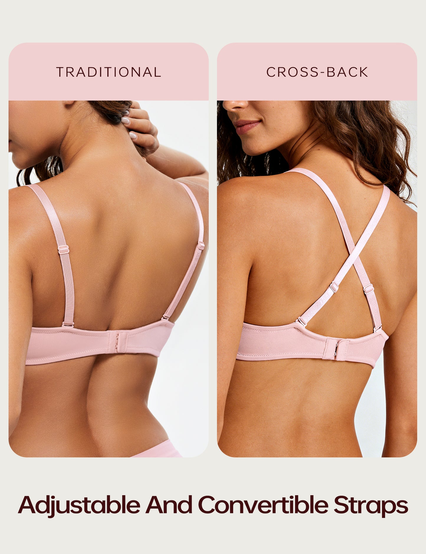 Wingslove Womens Push-up Bra Deep V Plunge Underwire T-Shirt Bra, Light Pink