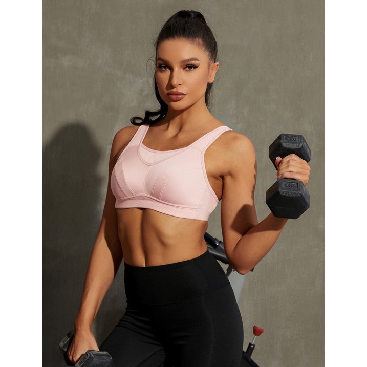 Wingslove Women's Sports Bra Full Coverage Wireless Bra Plus Size High Impact Non Padded Workout Bra,Pink