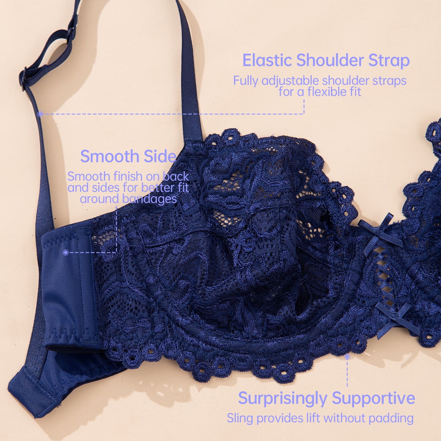 Wingslove Women’s Sexy Lace Bra Underwire Non Padded Full Coverage Unlined Plus Size Bralette,Blue purple