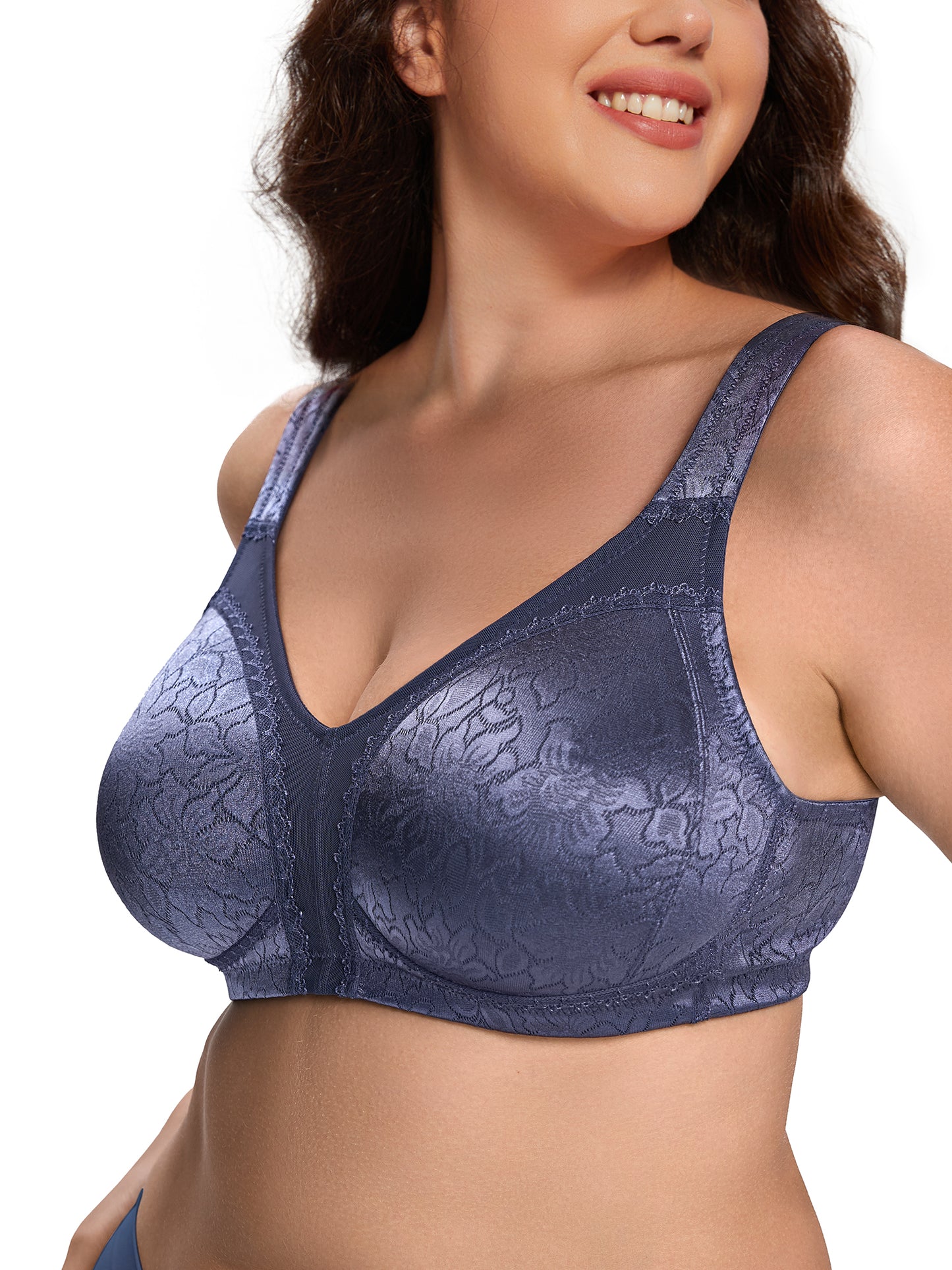 Deyllo Women Plus Size Full Coverage Bra Seamless Non Padded Soft Bra Unlined Comfort Everyday Blue Bras