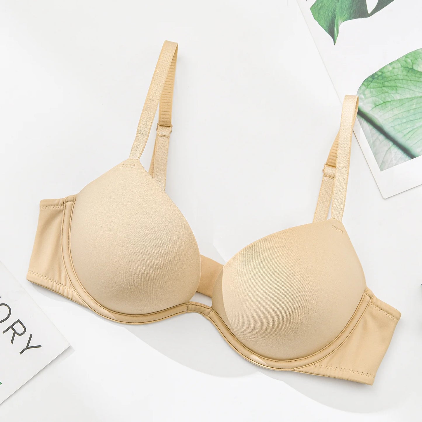 Wingslove Womens Push-up Bra Deep V Plunge Underwire T-Shirt Bra, Nude