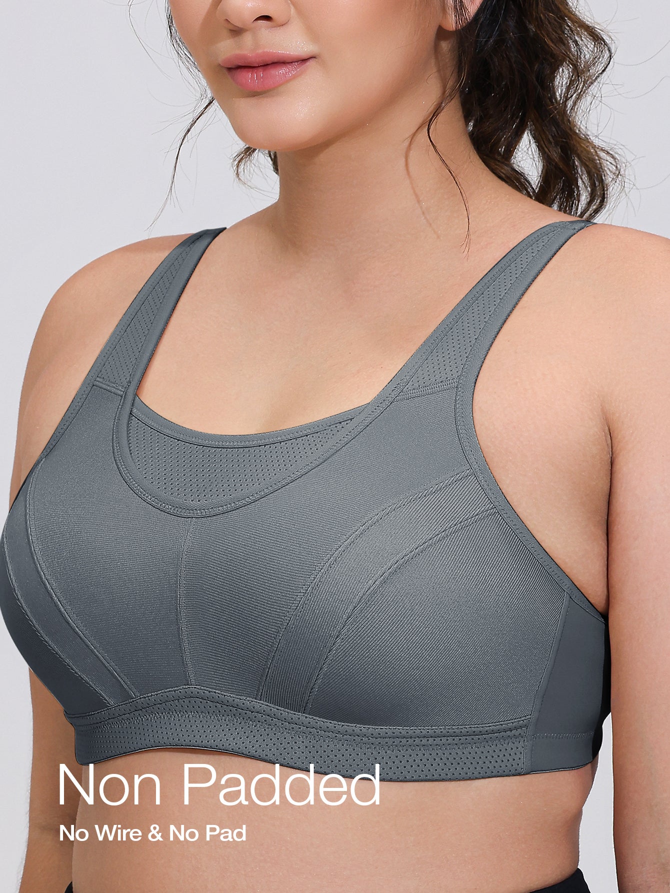 Wingslove Women's Sports Bra Full Coverage Wireless Bra Plus Size High Impact Non Padded Workout Bra,Gray