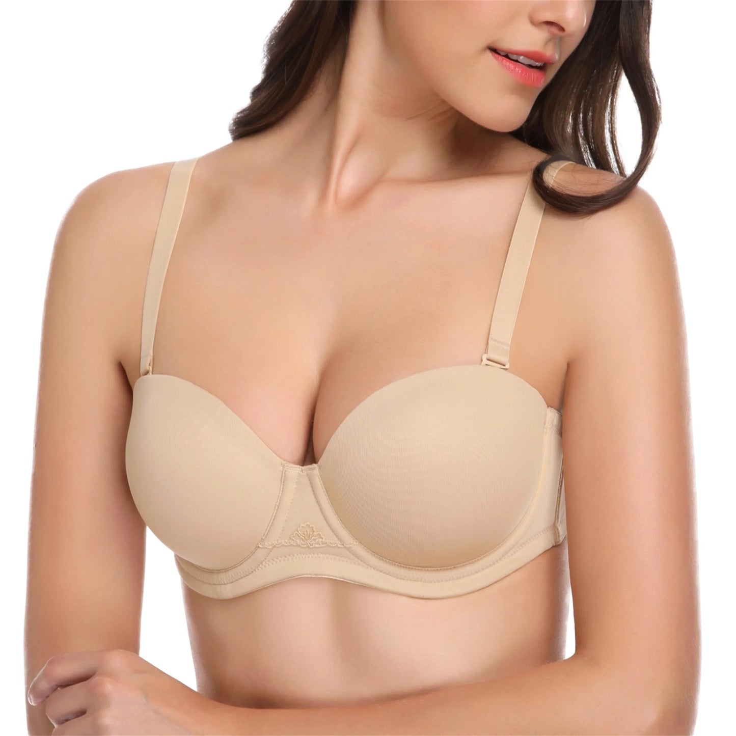 Wingslove Women's Strapless Push Up Bra Plus Size Full Figure Underwire Multiway Contour Bra,Nude
