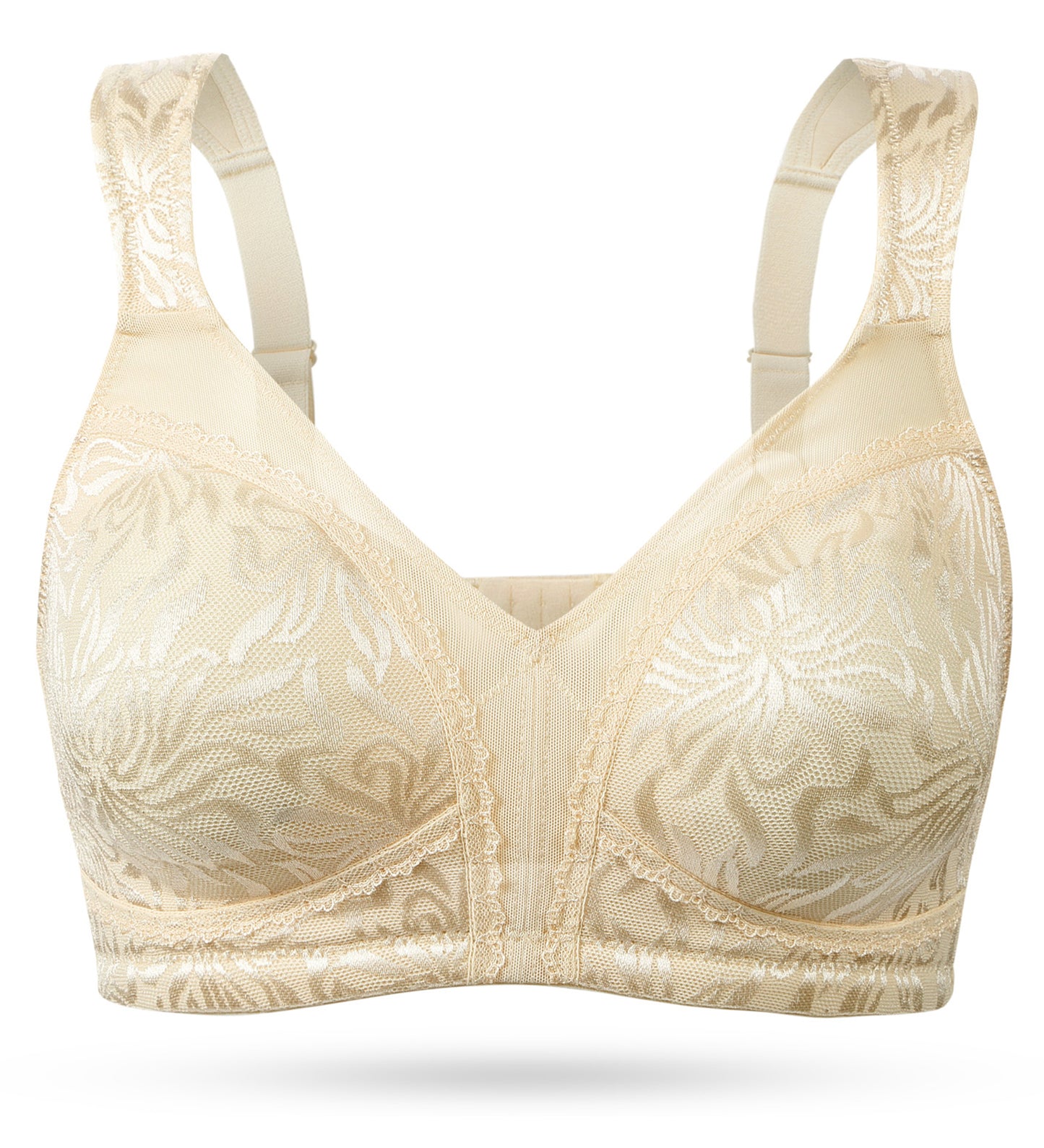 Deyllo Women's Non Padded Wireless Bras Plus Size Full Coverage Biege Minimizer Bra