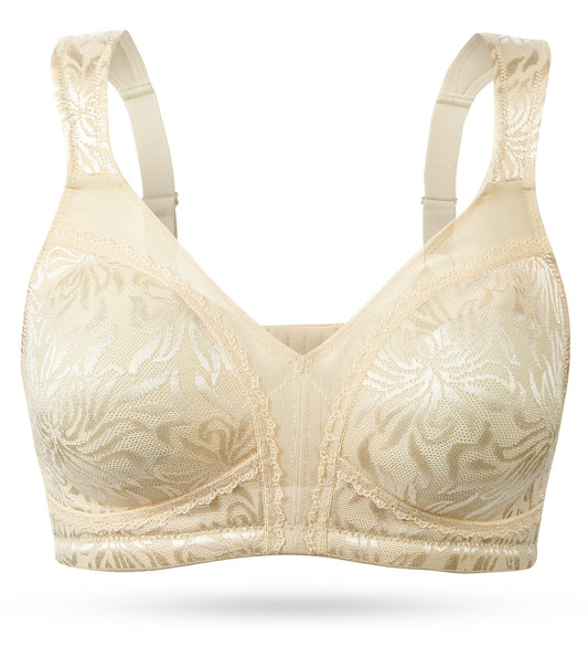 Deyllo Women's Non Padded Wireless Bras Plus Size Full Coverage Biege Minimizer Bra