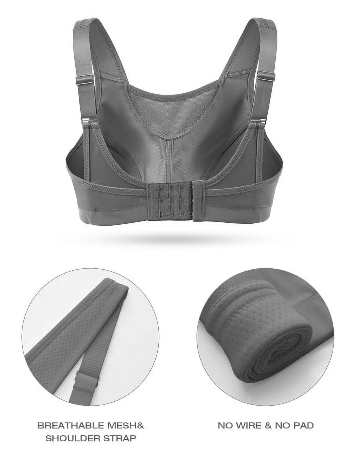 Wingslove Women's Sports Bra Full Coverage Wireless Bra Plus Size High Impact Non Padded Workout Bra,Gray