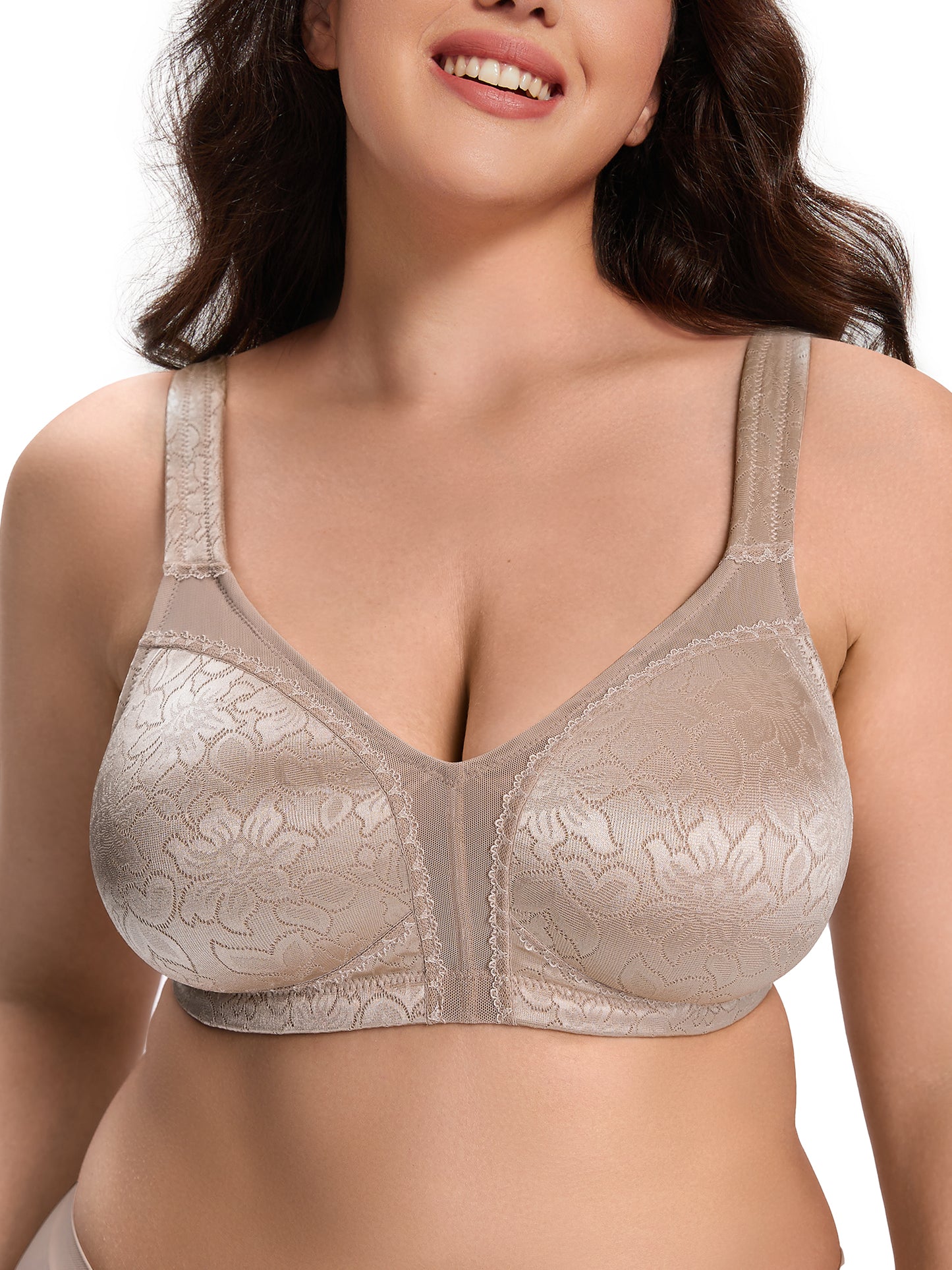 Deyllo Women Plus Size Non Padded Bra Full Coverage Support Minimizer Bra Seamless Unlined Brown Bras