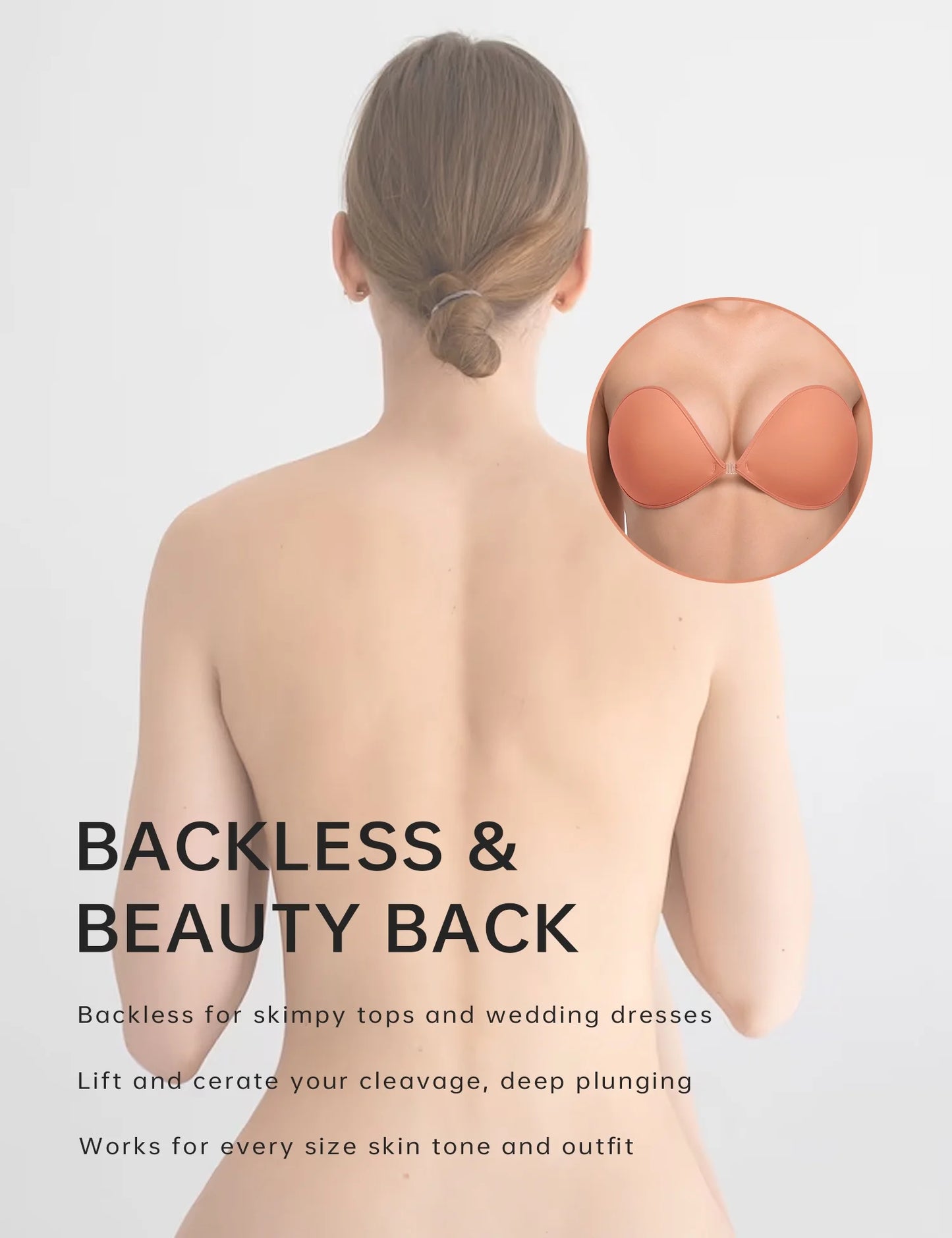 Wingslove Adhesive Bra Reusable Backless Strapless Push-up Silicone Invisible Sticky Bras for Backless Dress,Peach Blossom