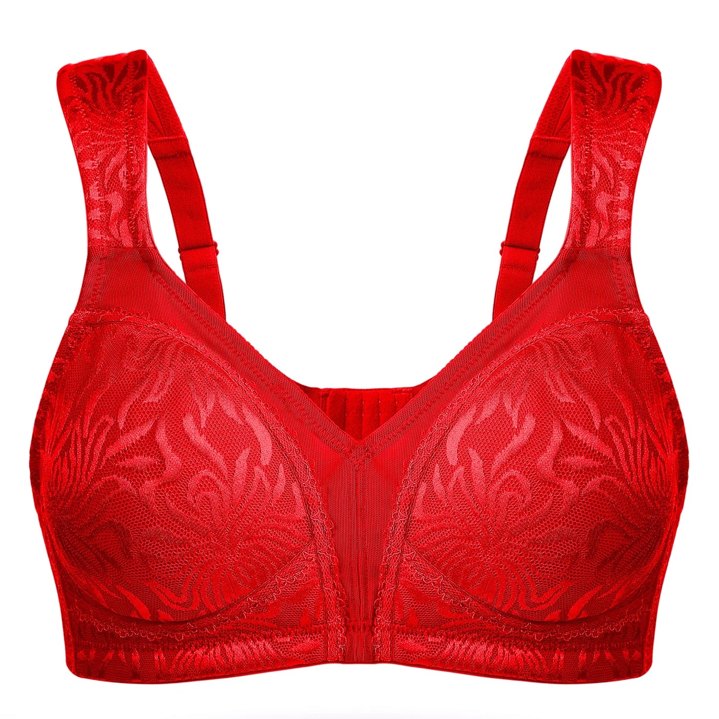 Wingslove Women's Full Coverage Plus Size Bra Non Padded Wireless Minimizer Bra, Lava Red