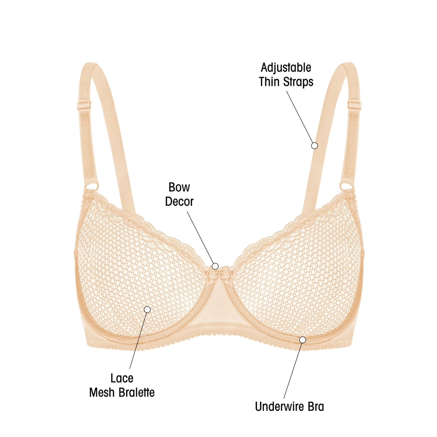 Wingslove Women's Sexy 1/2 Cup Lace Bra Balconette Mesh Underwired Demi Shelf Bra Unlined See Through Bralette,Beige