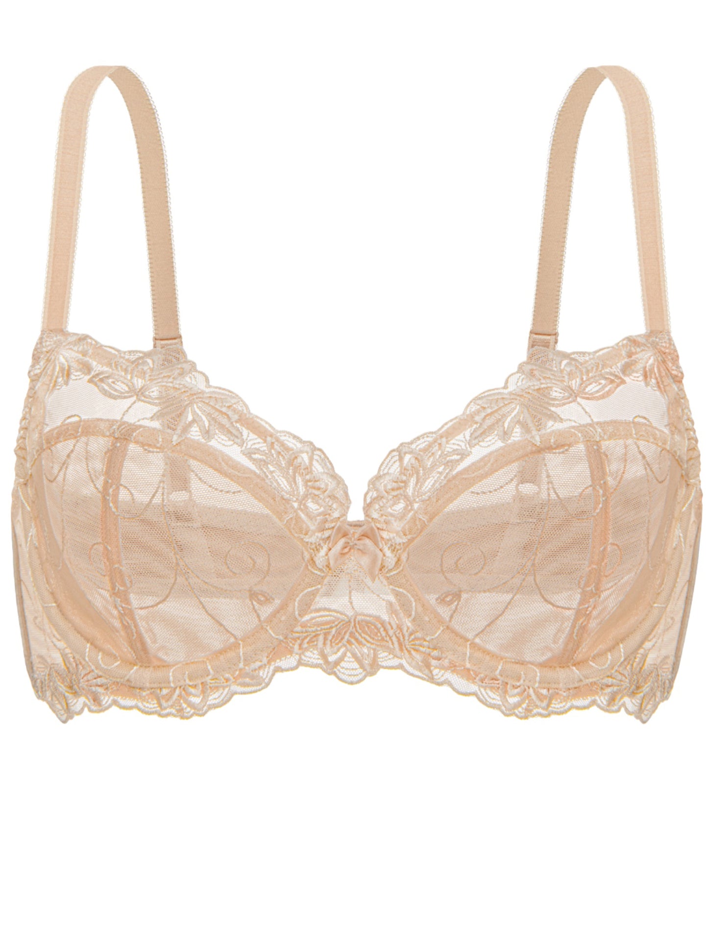 Deyllo Women's Push up Lace Bras Plus Size Unpadded Full Figue Underwire Support Demi See Though Bra, Beige