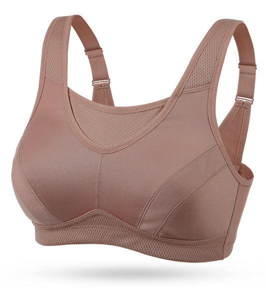Wingslove Women's Sports Bra Full Coverage Wireless Bra Plus Size High Impact Non Padded Workout Bra,Amber