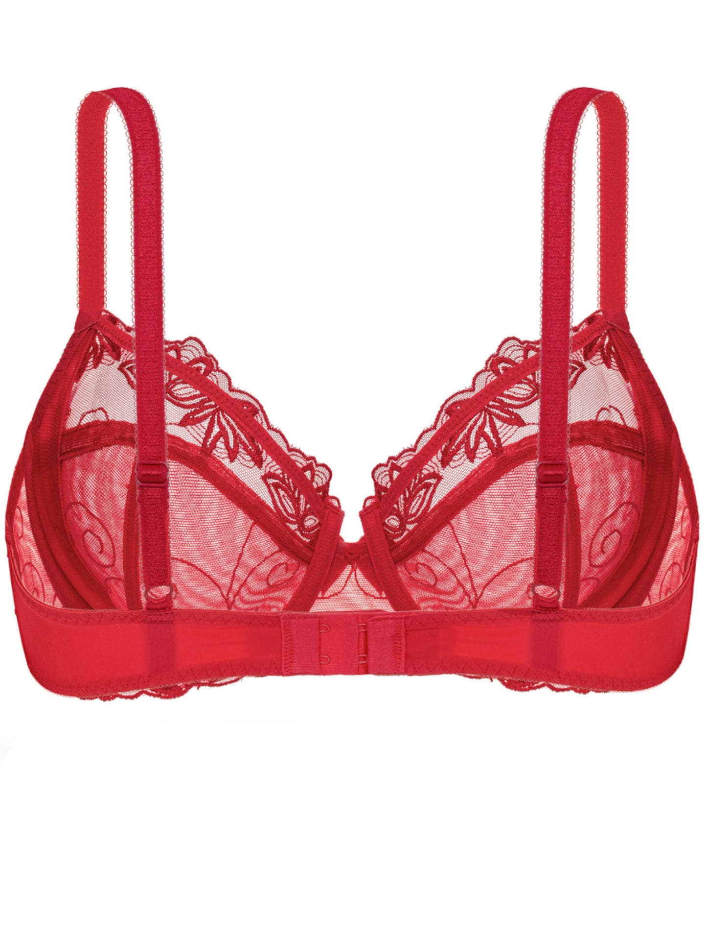 Deyllo Women's Push up Lace Bras Plus Size Unpadded Full Figue Underwire Support Demi See Though Bra,Red