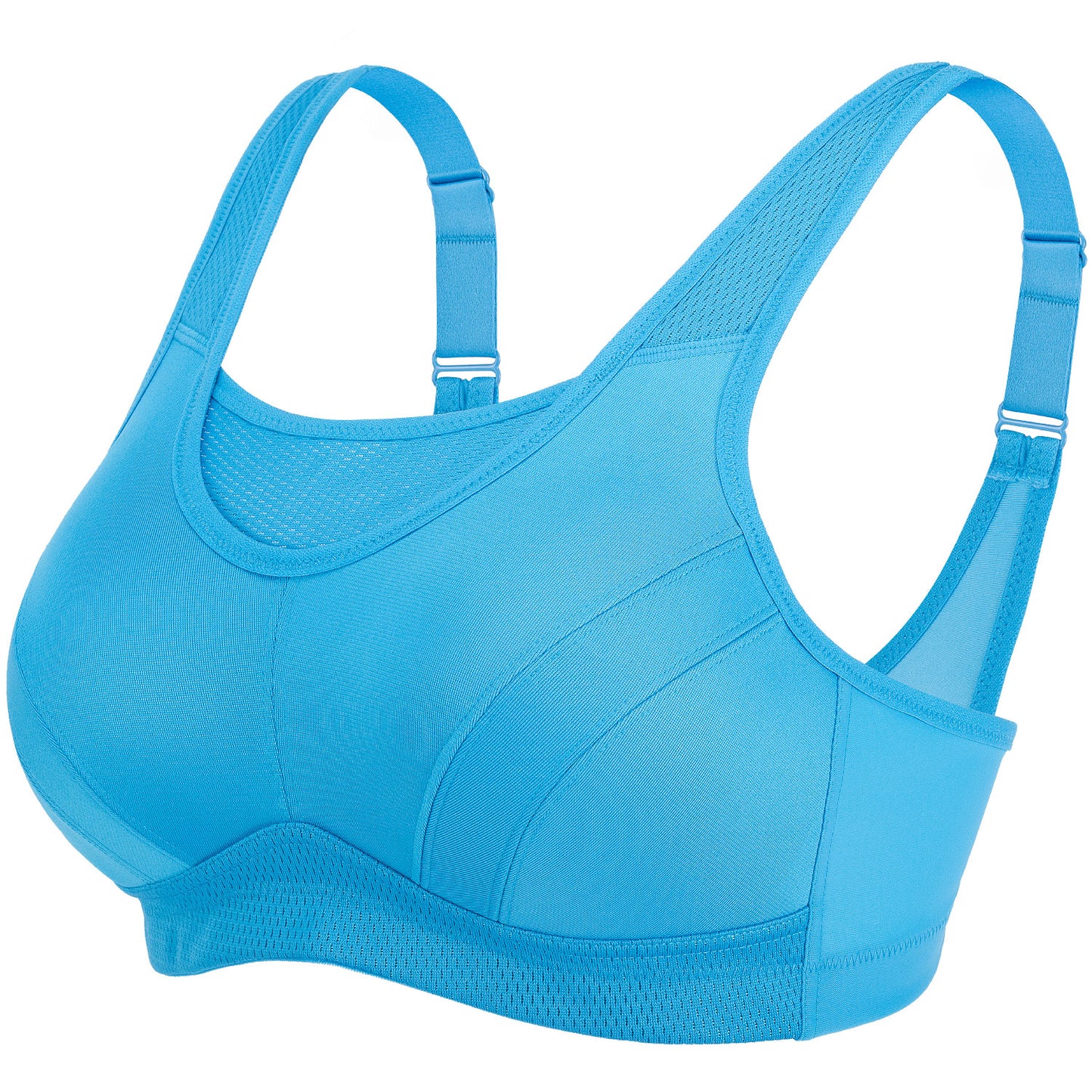 Deyllo Women's Plus Size Sports Bra, High Impact Full Support, Non-Padded Wireless Workout Running Blue Bra