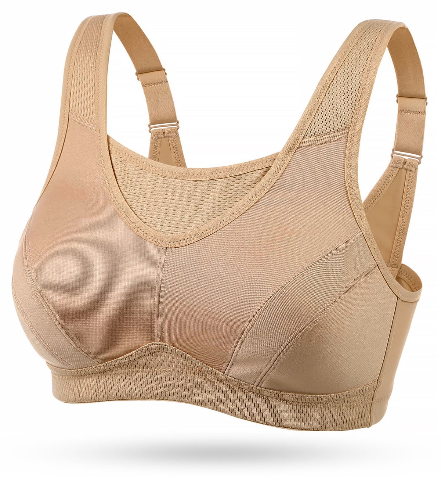 Wingslove Women's Sports Bra Full Coverage Wireless Bra Plus Size High Impact Non Padded Workout Bra,Beige