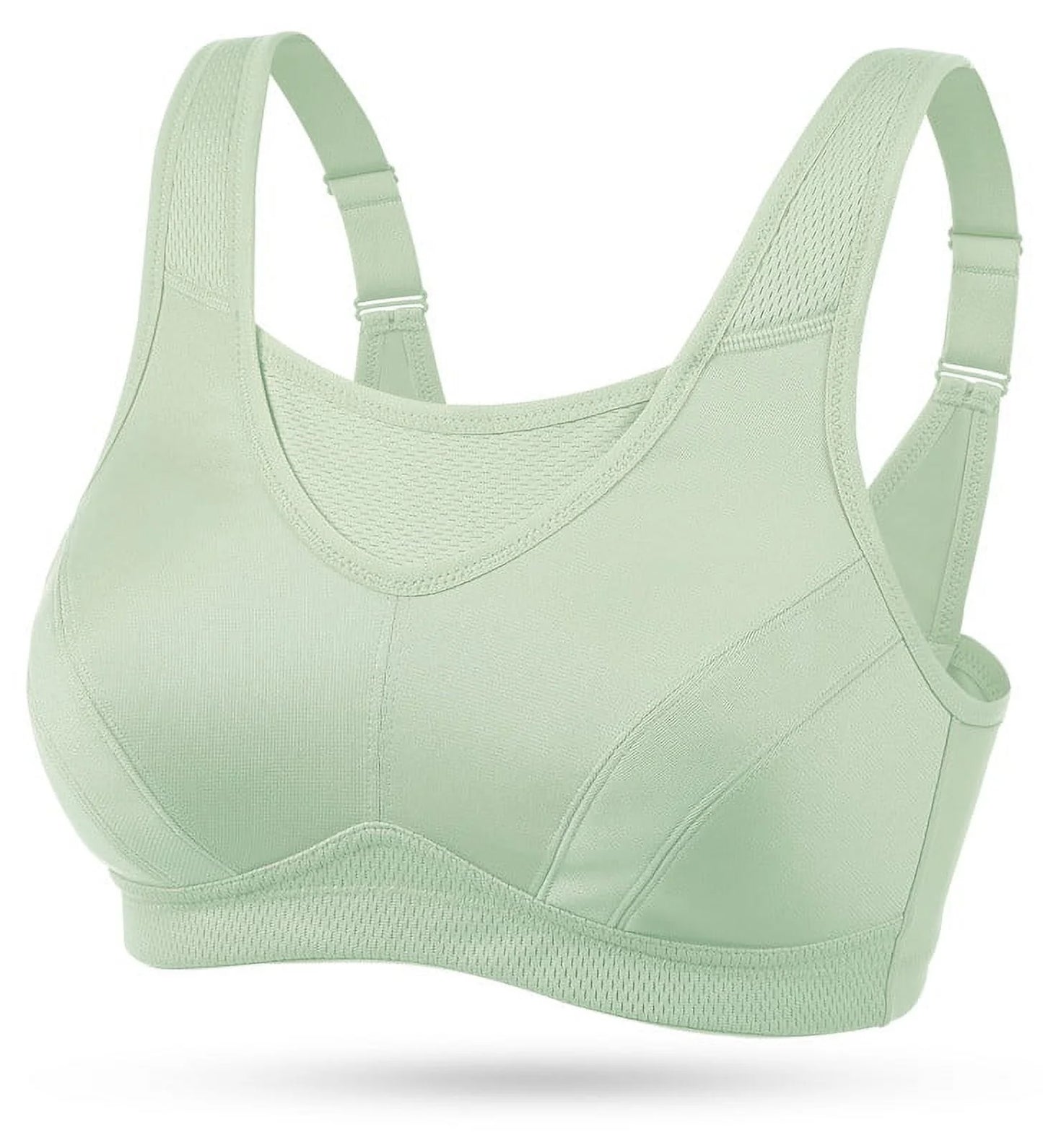 Wingslove Women's Sports Bra Full Coverage Wireless Bra Plus Size High Impact Non Padded Workout Bra,Green