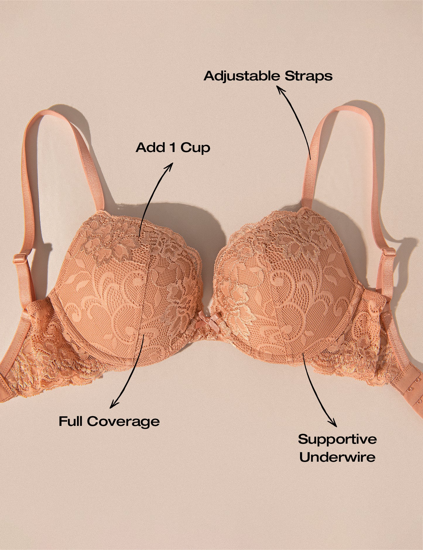 Deyllo Women's Lace Push Up Bra Plus Size Plunge Padded Underwire Add Cups Lift Up Bra,Orange