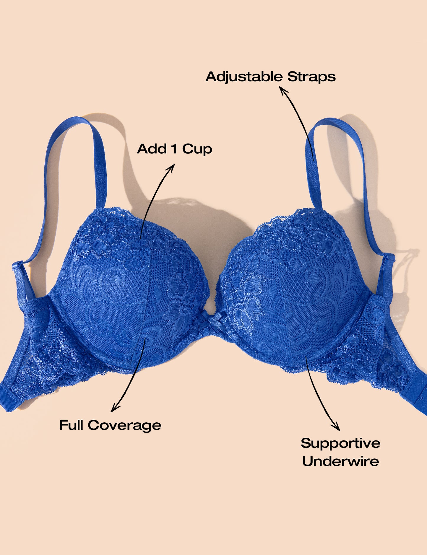 Deyllo Women's Lace Push Up Bra Plus Size Plunge Padded Underwire Add Cups Lift Up Bra,Blue