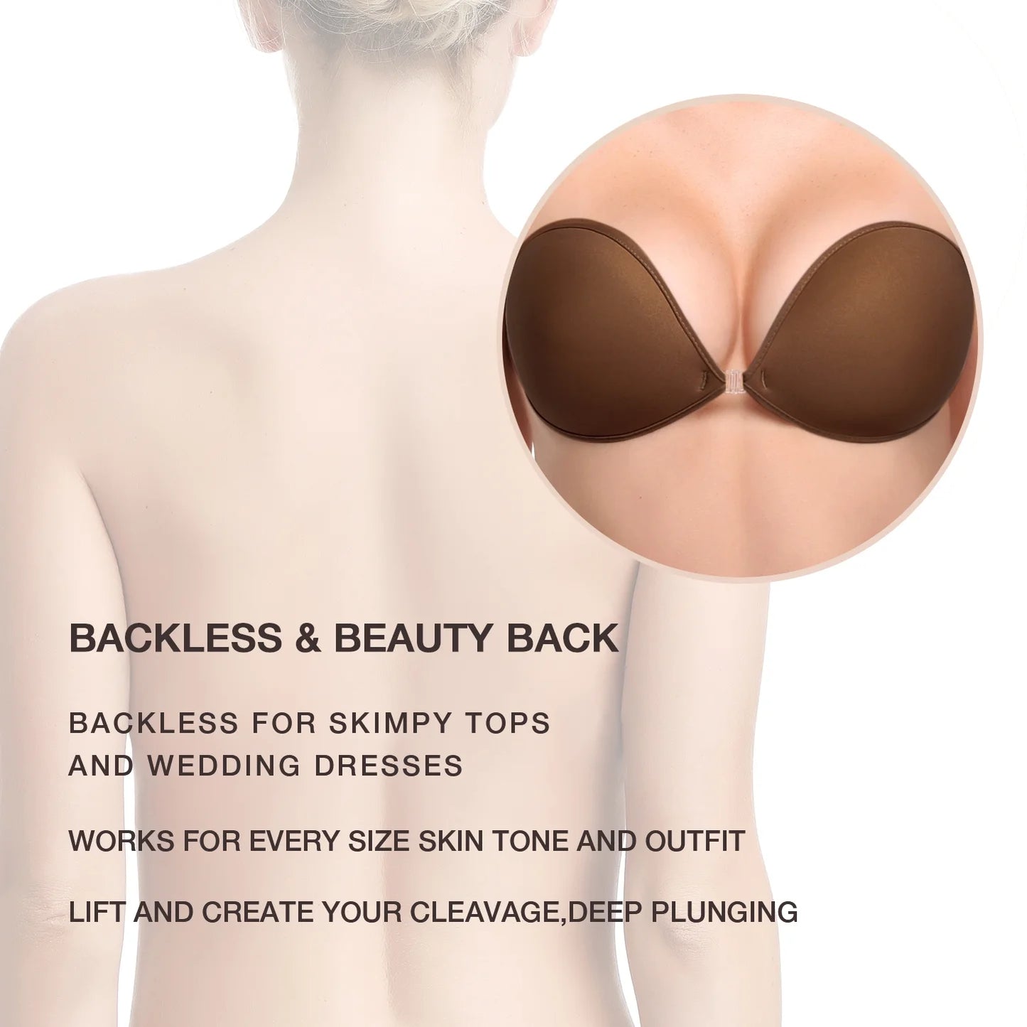Wingslove Adhesive Bra Reusable Backless Strapless Push-up Silicone Invisible Sticky Bras for Backless Dress,Coffee