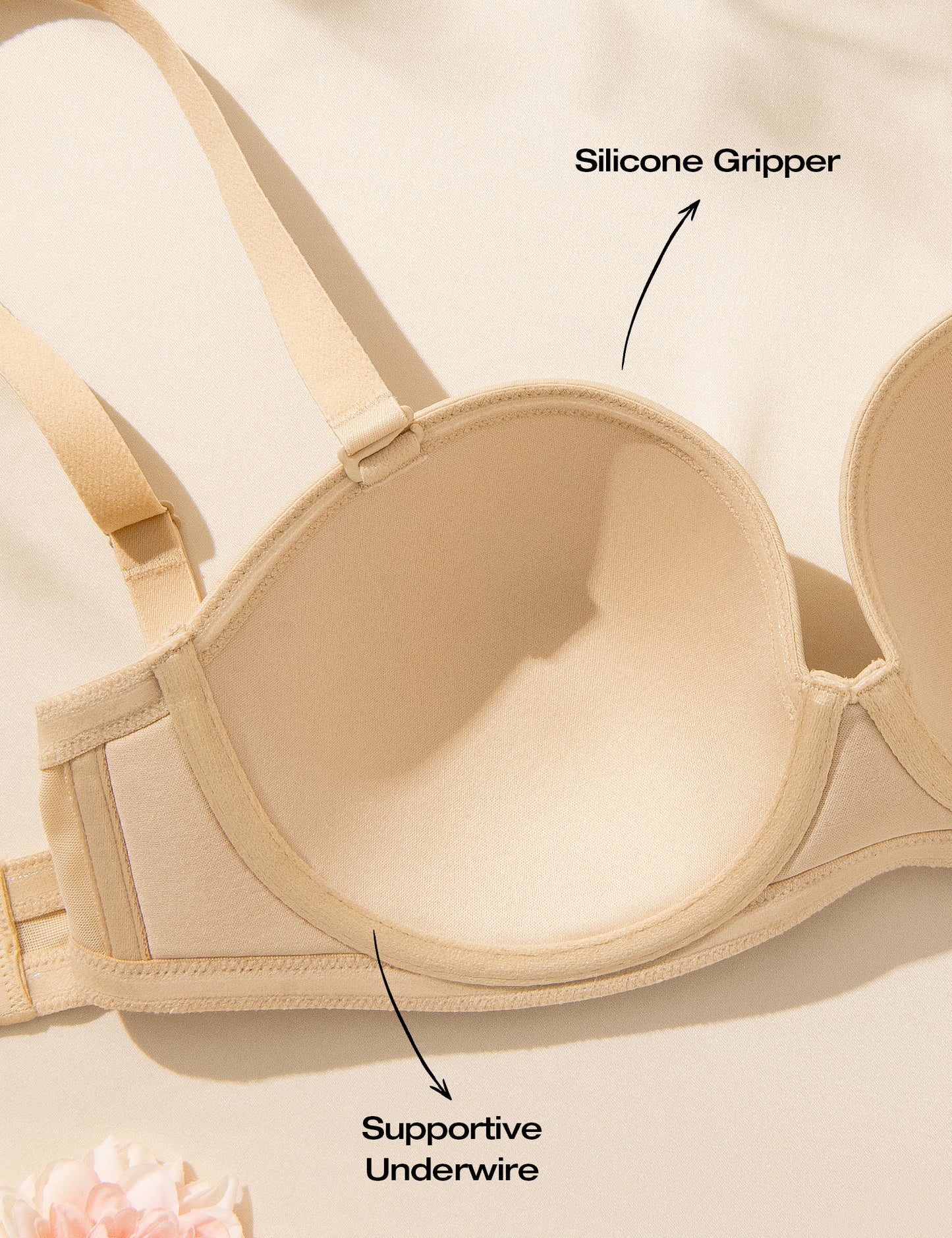 Deyllo Women Beige Strapless Bras Full Cup Push Up Underwire Support Padded Bra
