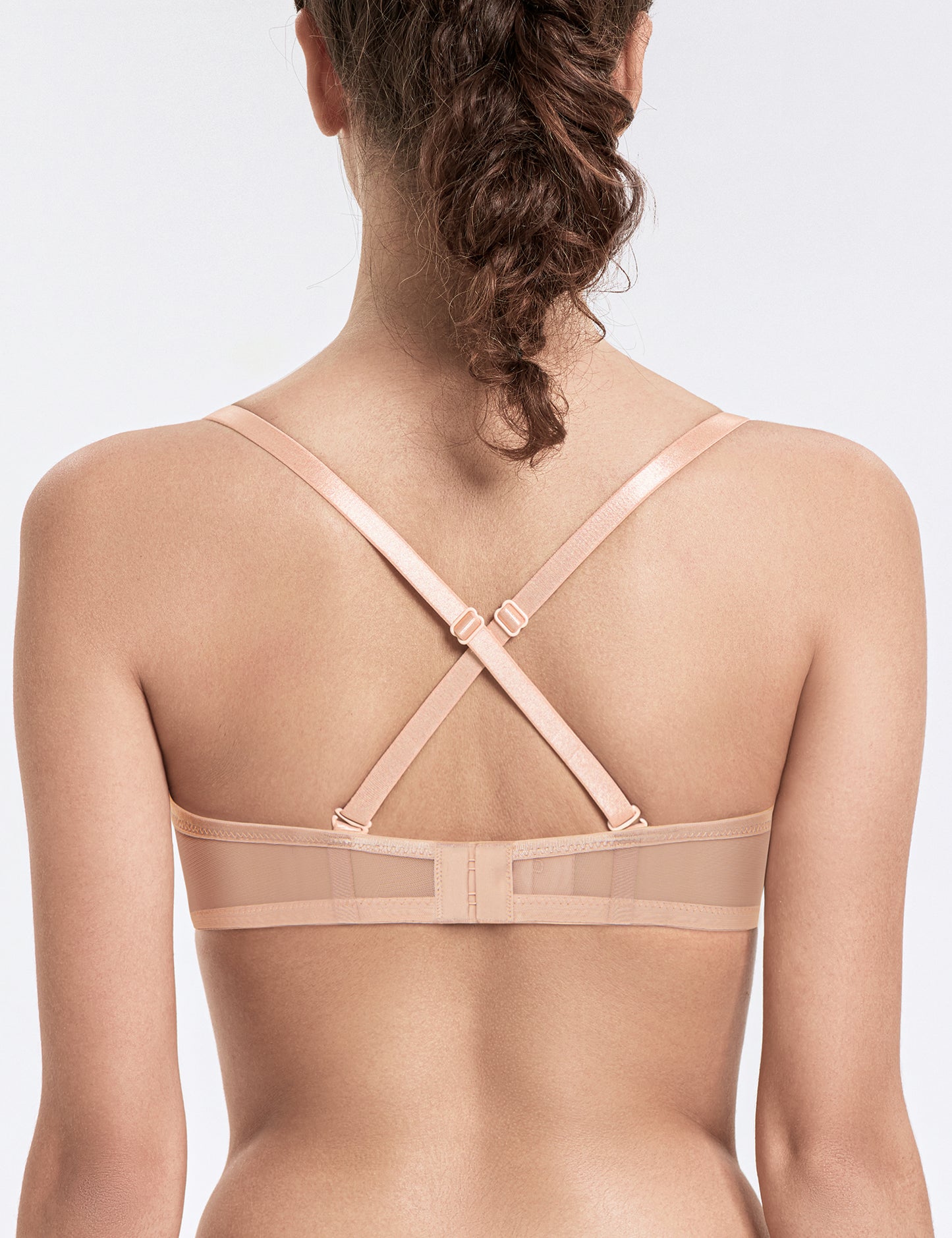 Deyllo Women Sheer Mesh See-Through Bra Unpadded Underwire Support Bras Push Up Unlined Comfort Beige Underwear Bras
