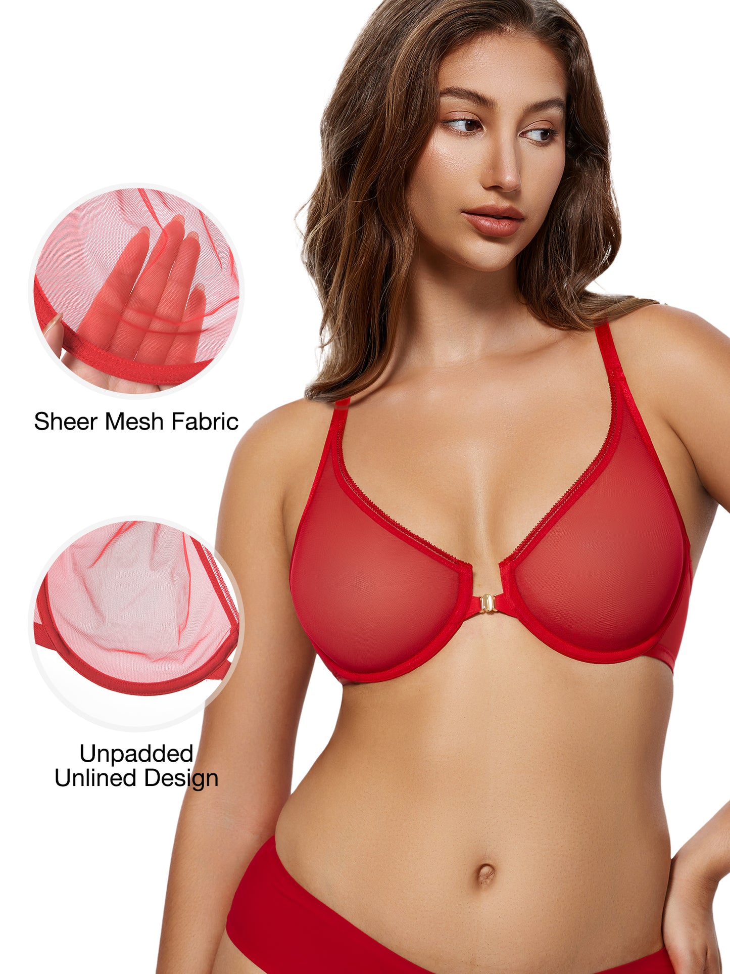 Wingslove Women's Front Closure Sheer See Through Bra Racerback Unlined Underwire Bras for Everyday