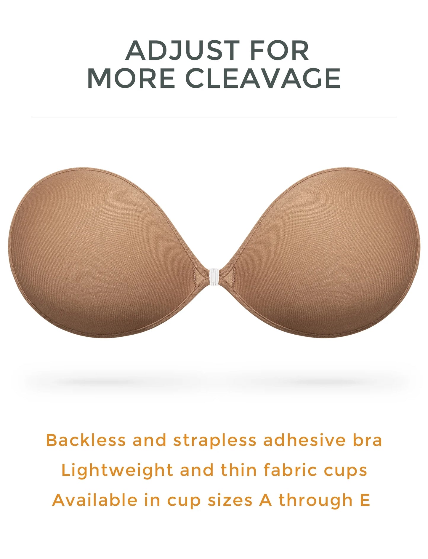 Wingslove Adhesive Bra Reusable Backless Strapless Push-up Silicone Invisible Sticky Bras for Backless Dress,Milk Coffee