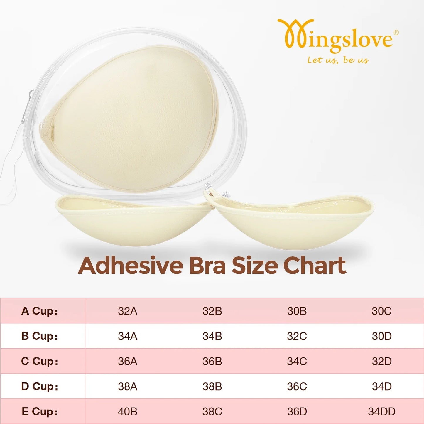 Wingslove Adhesive Bra Reusable Backless Strapless Push-up Silicone Invisible Sticky Bras for Backless Dress,Ivory